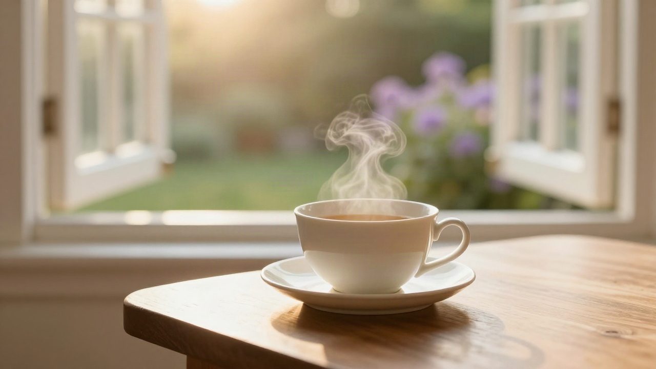 فنجان چای کنار پنجره در نور صبح؛ تصویری از احساس رضایت از زندگی