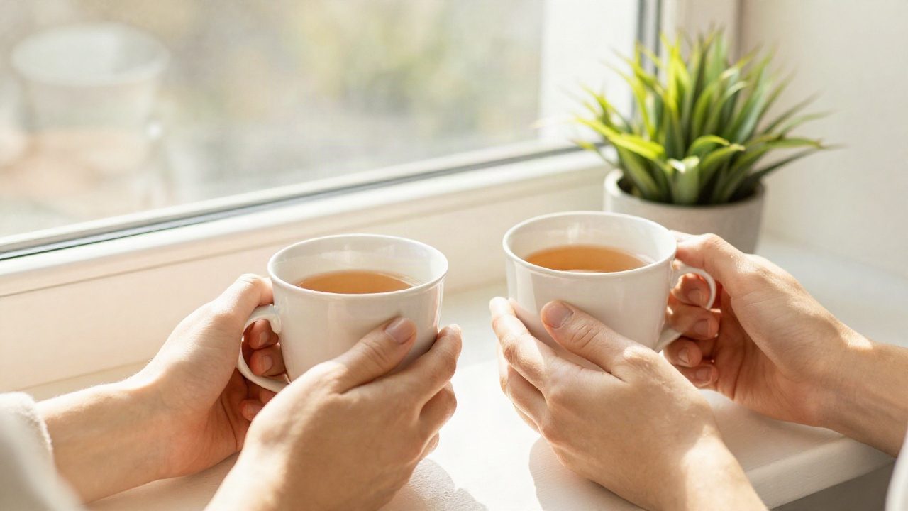دو دست و دو فنجان چای کنار پنجره برای عدد فرشته ۱۱۱ در عشق